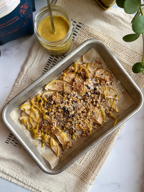 Baked Apple Nachos with Superfood  Caramel Drizzle