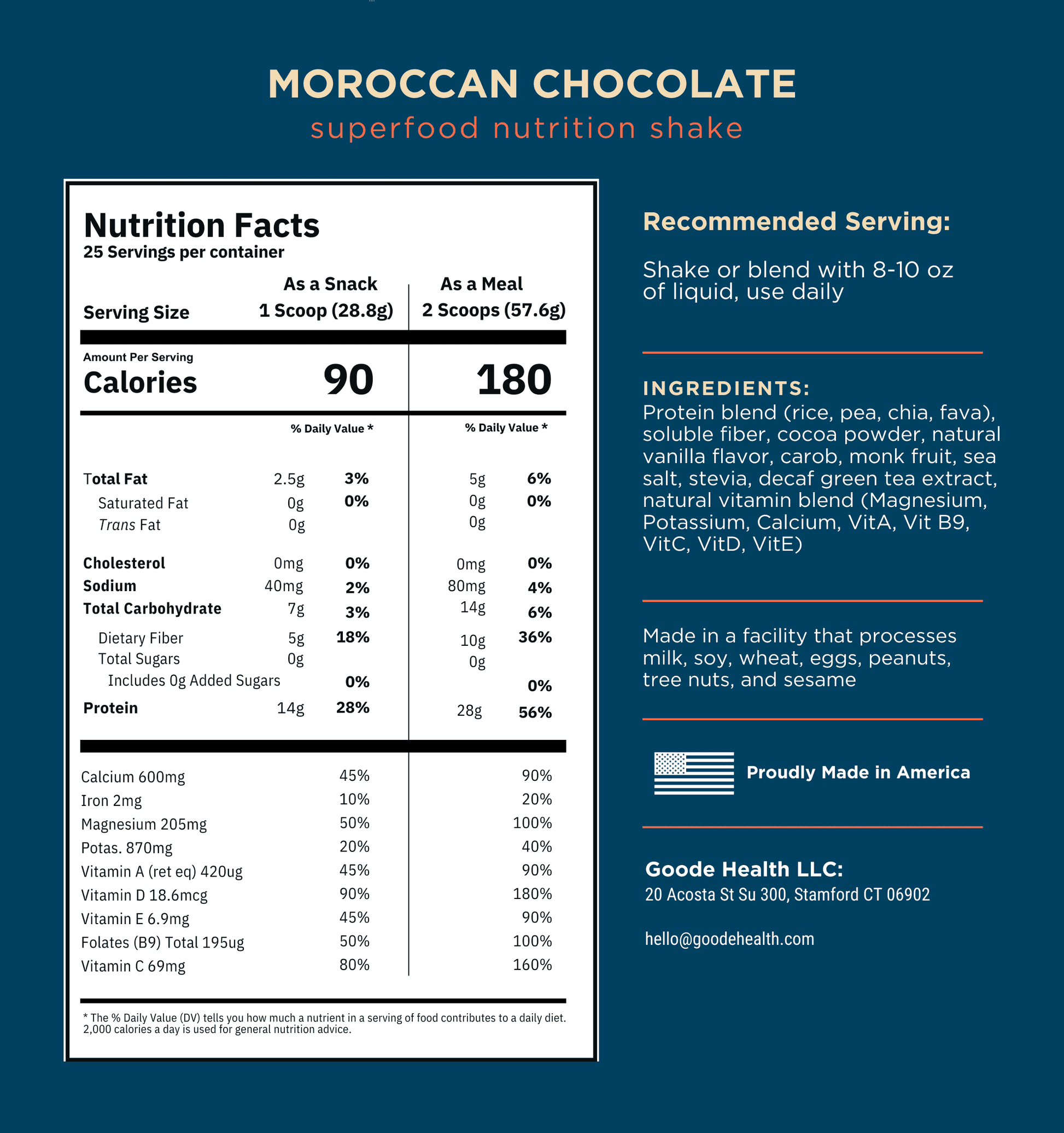 Image of Moroccan chocolate nutrition facts panel