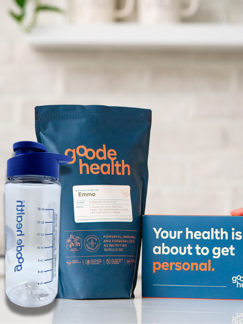 Plastic shaker bottle and superfood nutrition starter kit