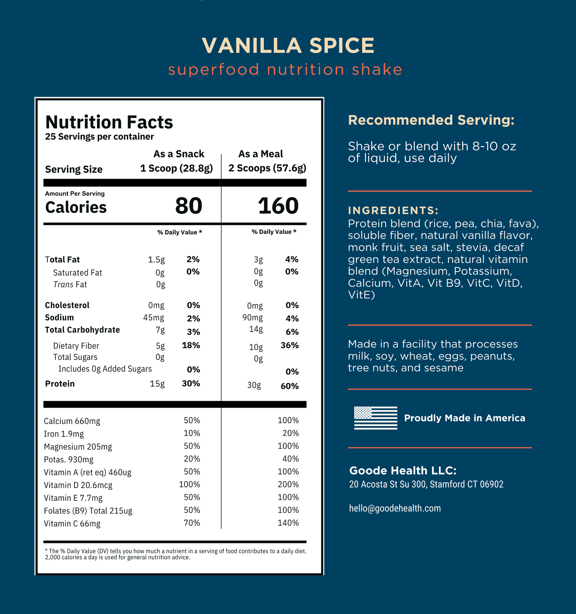 Image of Vanilla Spice nutrition facts panel