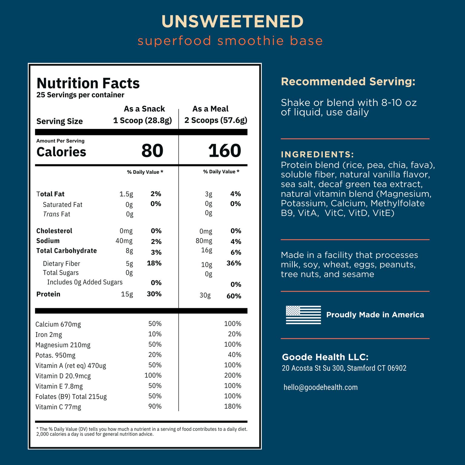 Nutrition Facts – Unsweetened Base