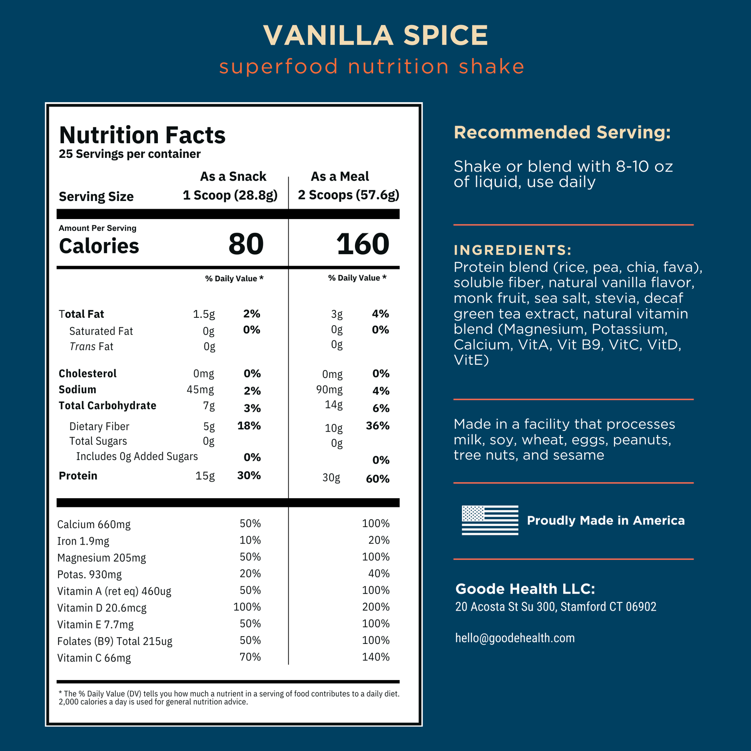 Nutrition Facts – Vanilla Spice