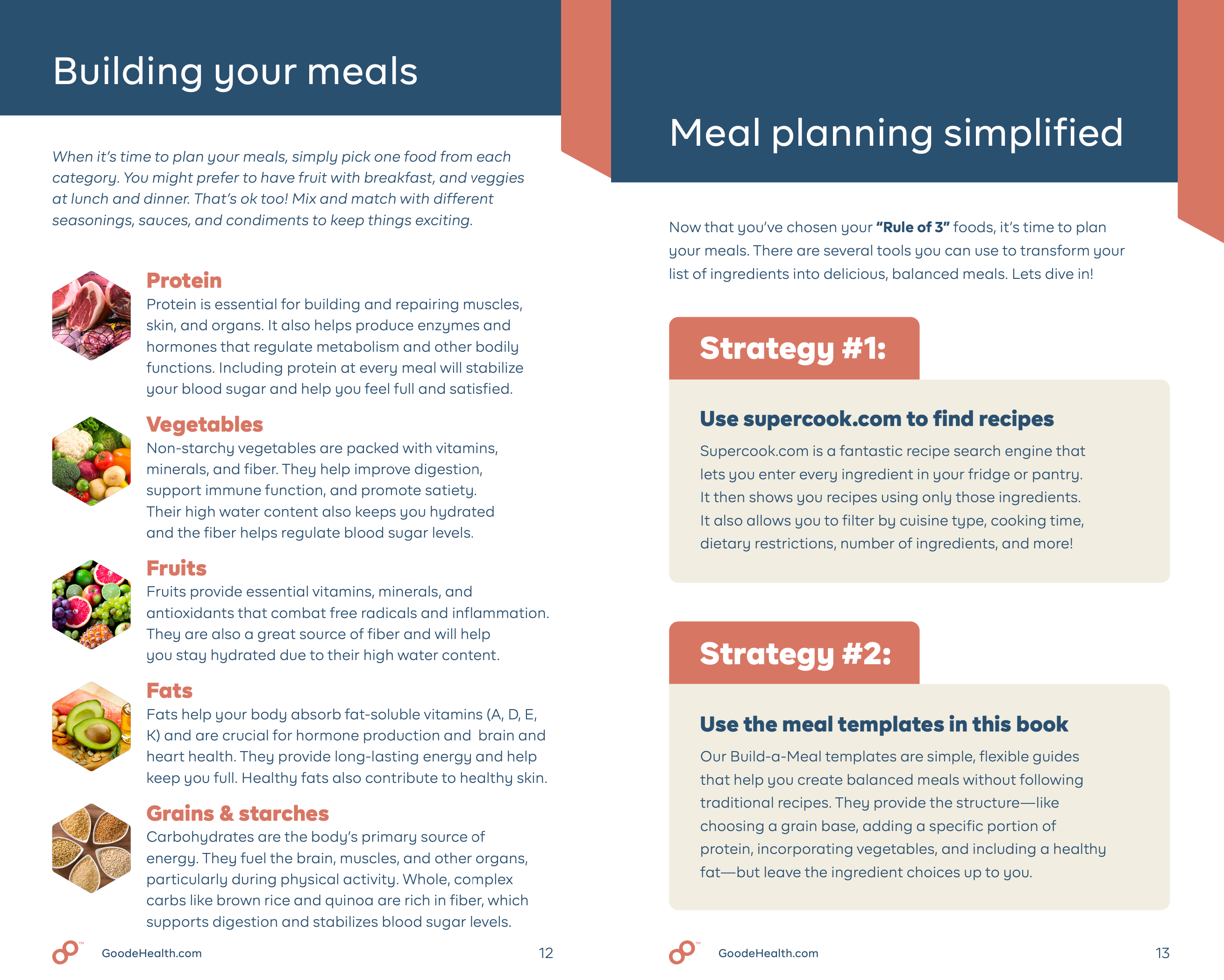 Informative page on building meals and meal planning